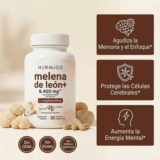 Melena de león + L-ergotioneína — Extracto de hierbas de 8400 mg