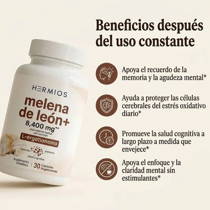 Melena de león + L-ergotioneína — Extracto de hierbas de 8400 mg