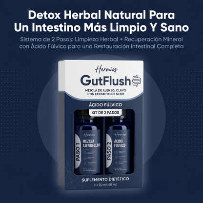 Hermios® GutFlush Kit de Limpieza de Parásitos en 2 Pasos - Detox Herbal Natural para un Intestino Más Limpio y Sano