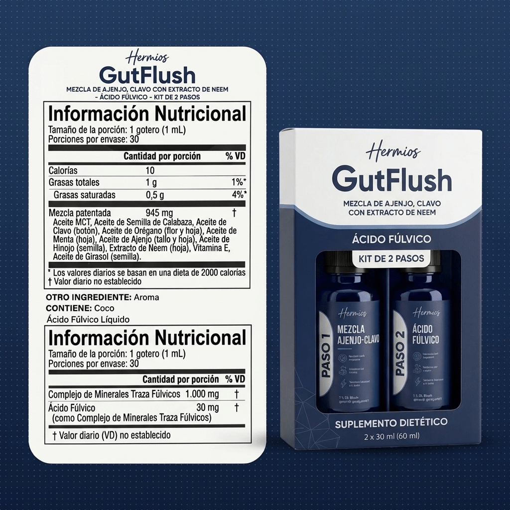 Hermios® GutFlush Kit de Limpieza de Parásitos en 2 Pasos - Detox Herbal Natural para un Intestino Más Limpio y Sano